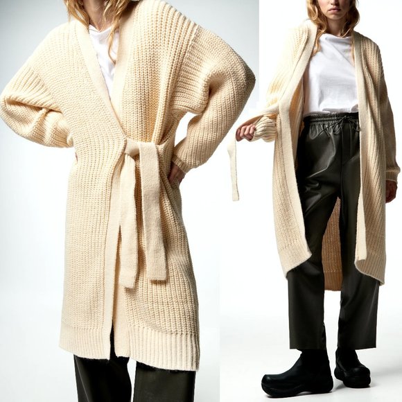 Zara Sweaters - NEW Zara Long Wrap Front Sweater Cozy Warm Knit Oversize Cardigan Butter Cream M